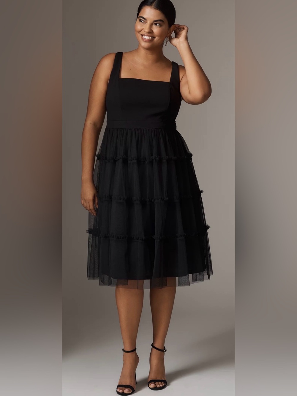 Adrianna Papell Black Tulle Midi Dress Size 12 Anthropologie